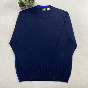 PS Paul Smith Merino Wool Side Striped Long Sleeve Crewneck Sweater (Navy)